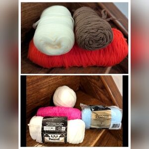 PHENTEX Slipper & Craft yarn Lot  pink, blue & 2 white, Cream, Brown & Coral 640